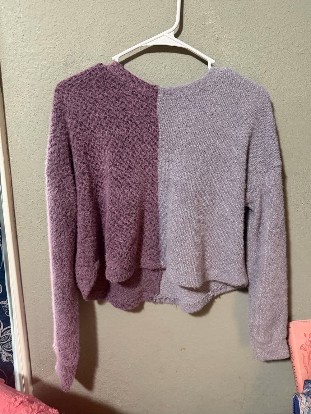 Hollister Two-Tone Knit Long Sleeve Sweater - Plum & Light Lavender